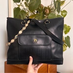 Vintage Etienne Aigner Black Tote with Gold Accents ((charm not included)